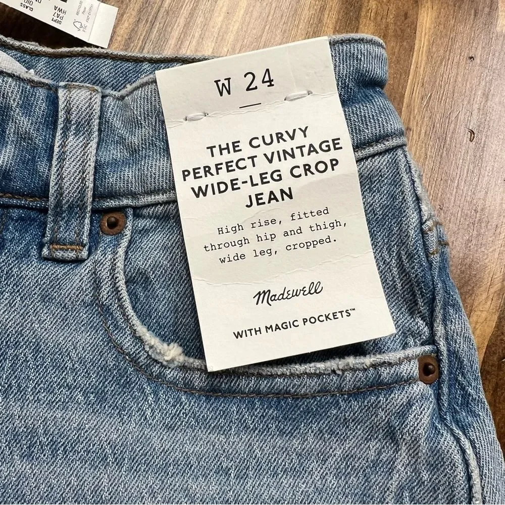 Madewell The Curvy Perfect Vintage Wide Leg Crop Jean Hallstead Wash Size 24 NWT